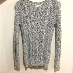 Marled print cable knit sweater